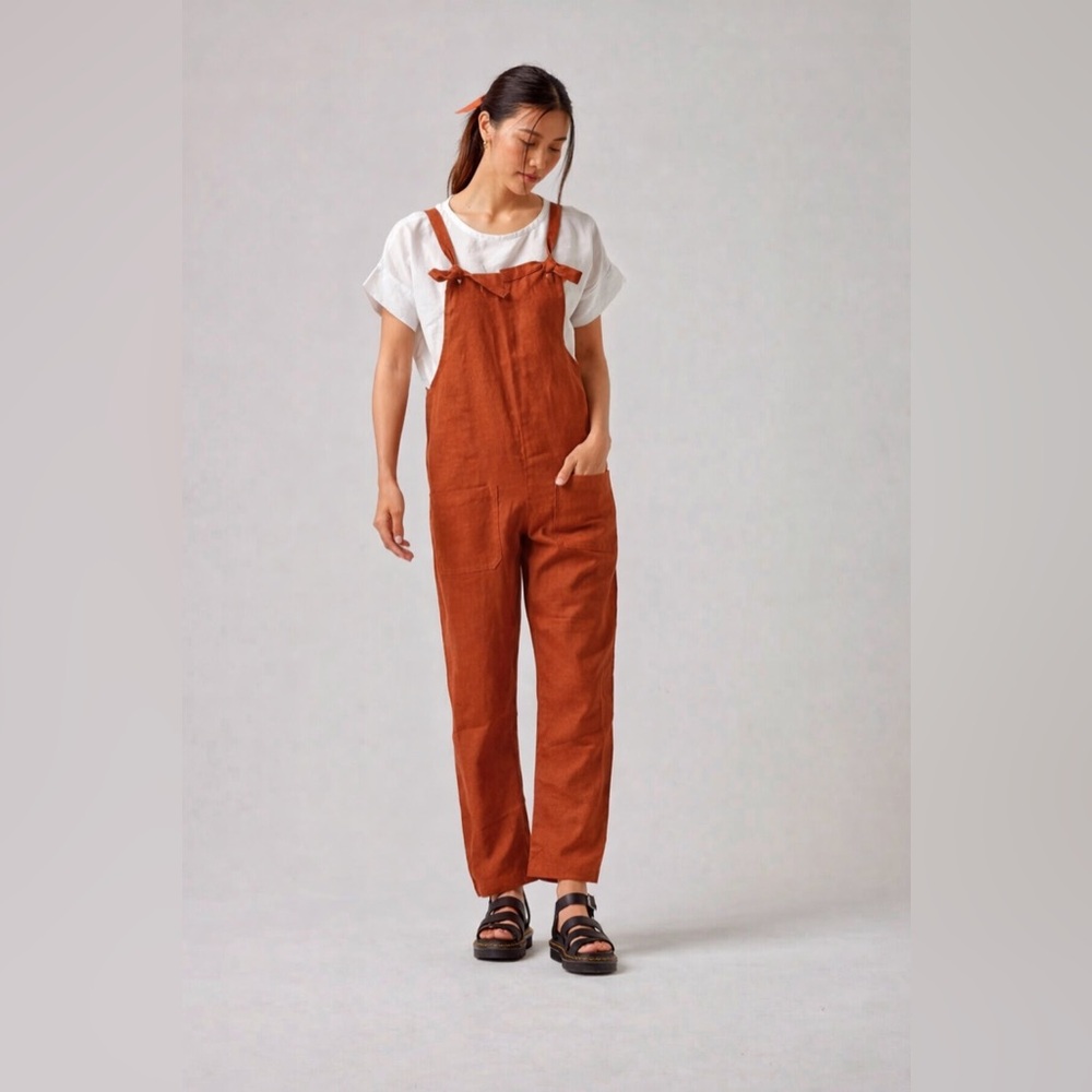 ✨🧡 Yuki Buttons Linen Tie Strap Overalls Jumpsuit Size L‎ 🧡✨